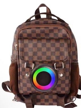 Brown Checkered Backpack with RGB Speaker